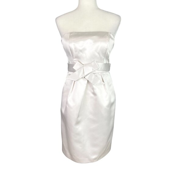 Donna Morgan Womens White Satin Strapless Formal Dress Bow Pencil Skirt size 4 - Picture 2 of 11